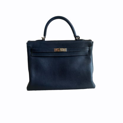 Sac à main Hermès Kelly 35 - Cuir bleu marine