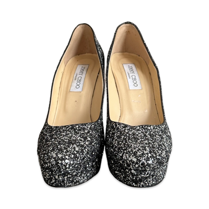 Escarpins Jimmy Choo 39.5 - Tissu à paillettes argenté