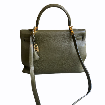 Sac à main Hermès Kelly 35 - Cuir vert kaki (2006)