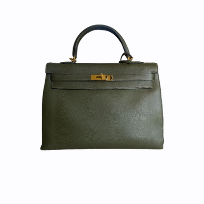 Sac à main Hermès Kelly 35 - Cuir vert kaki (2006)