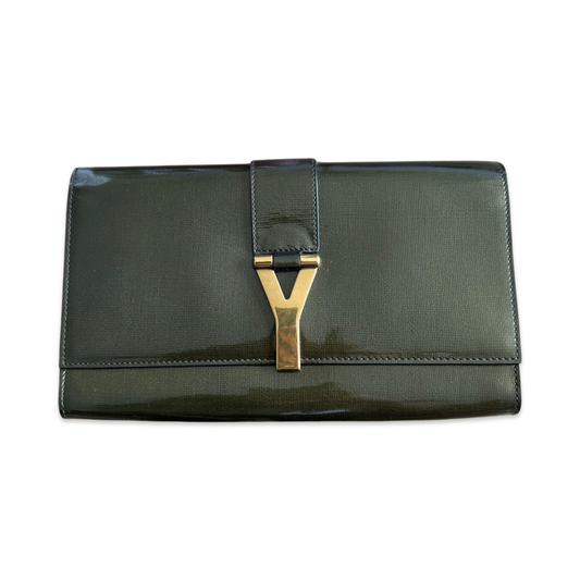 Pochette à rabat Saint Laurent - Cuir Vert Kaki Vernis