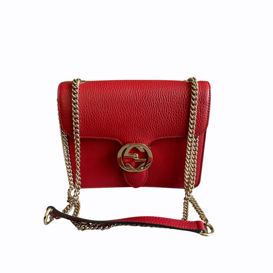 Sac à bandoulière Gucci Interlocking - Cuir grainé Rouge