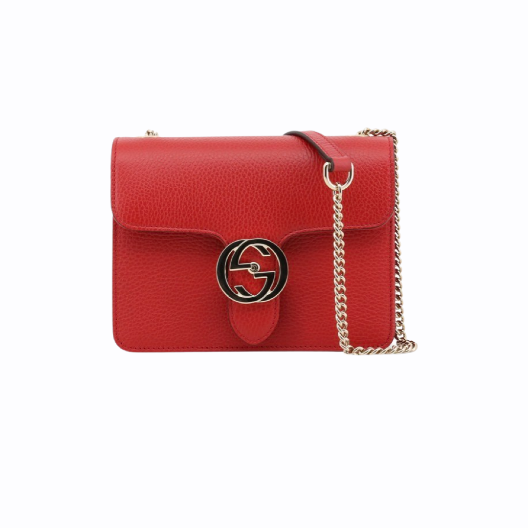 Sac à bandoulière Gucci Interlocking - Cuir grainé Rouge