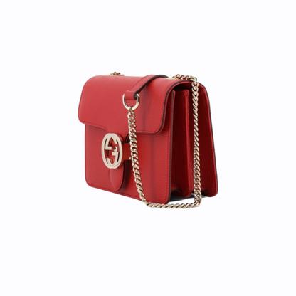 Sac à bandoulière Gucci Interlocking - Cuir grainé Rouge