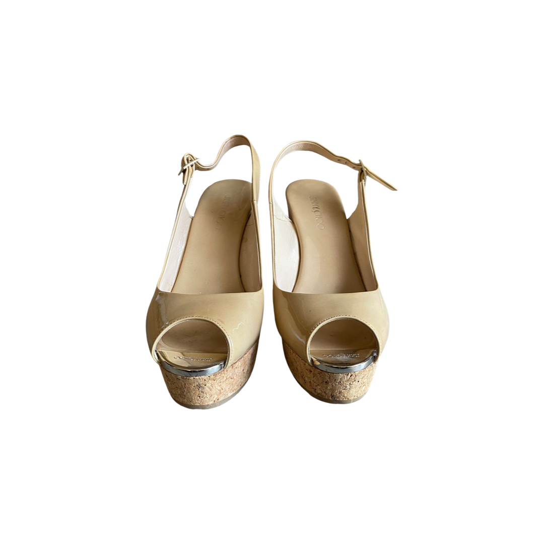 Sandales compensées Jimmy Choo Prova 39 - Cuir vernis Beige