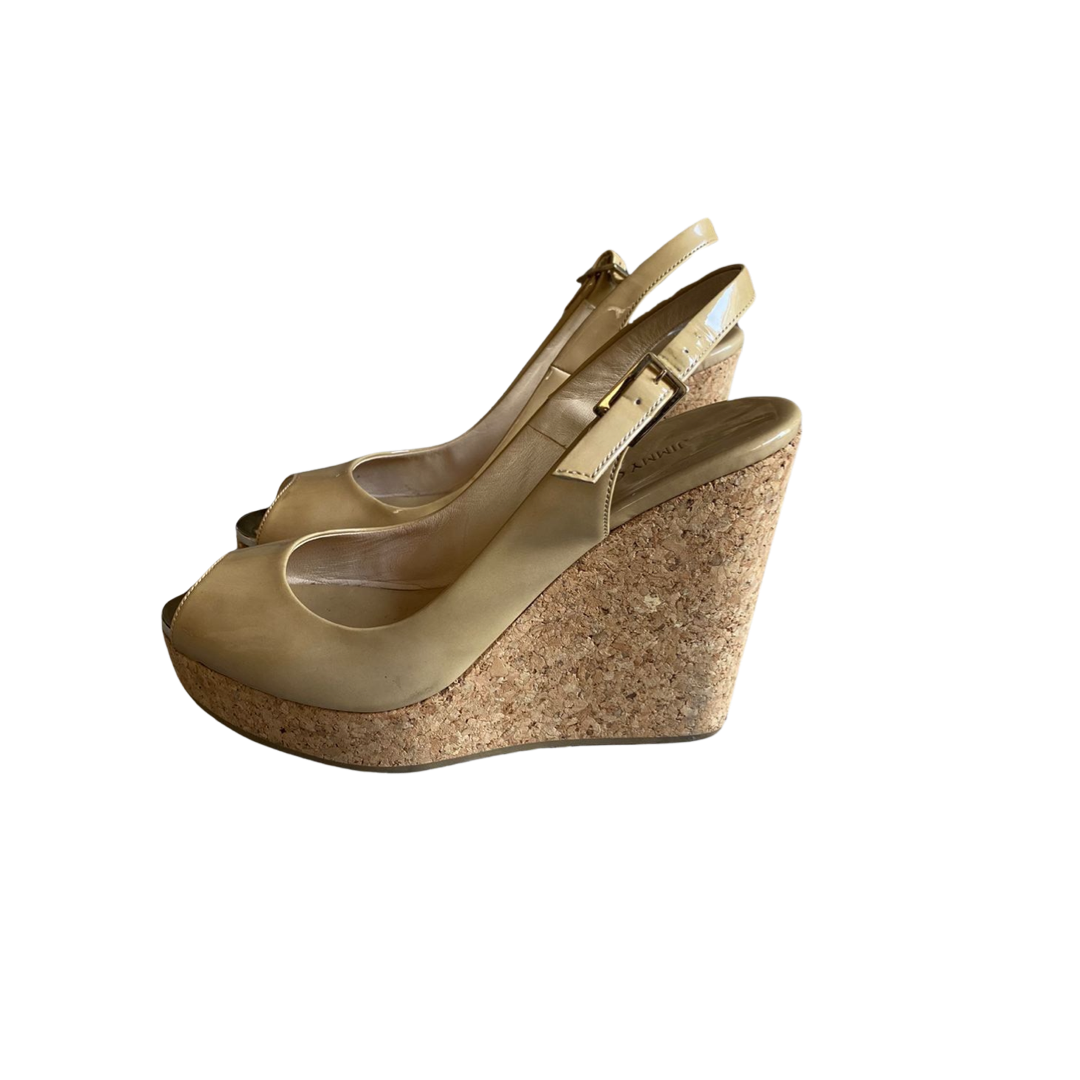 Sandales compensées Jimmy Choo Prova 39 - Cuir vernis Beige