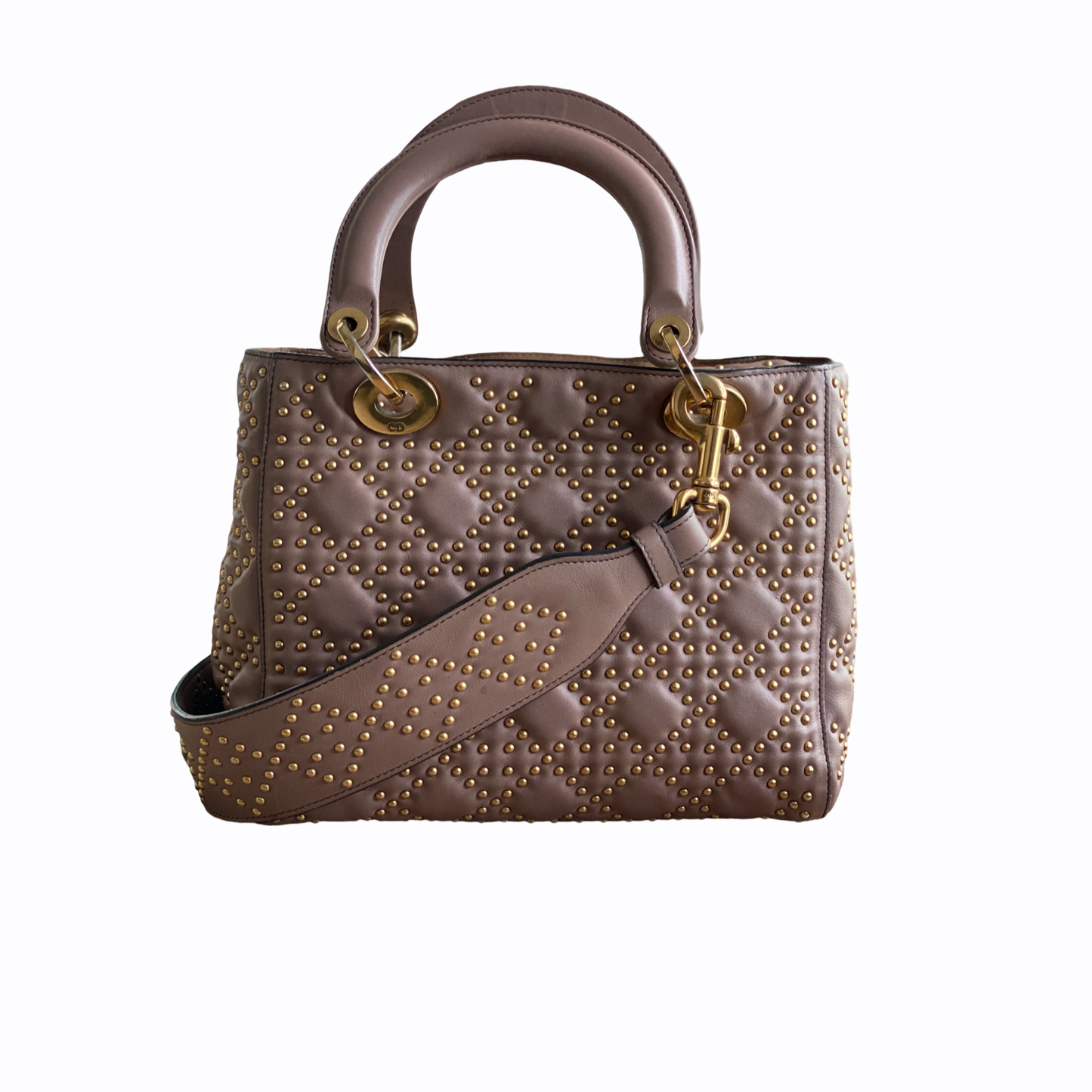 Sac Lady Dior Moyen modèle - Cuir rose clouté