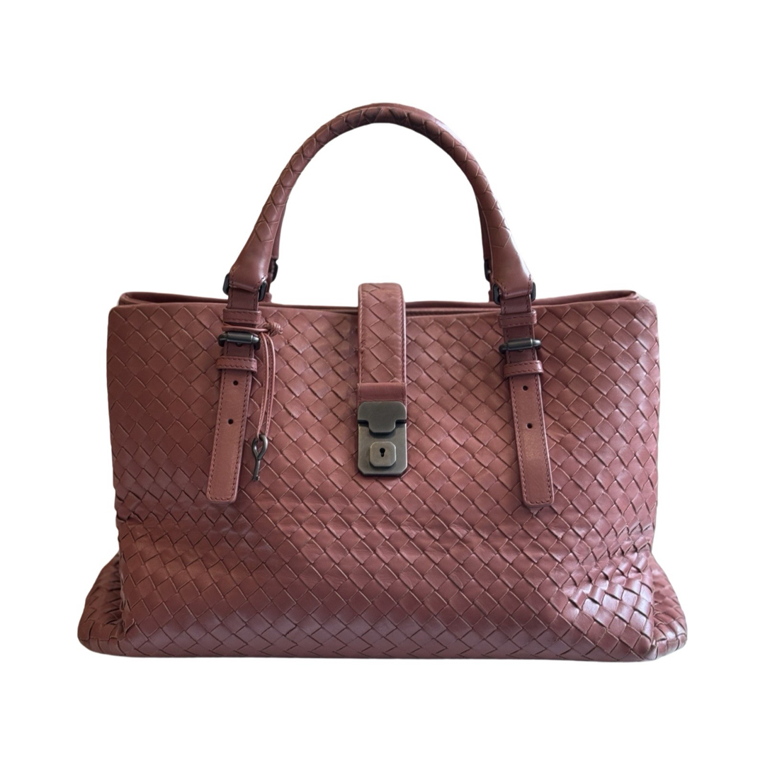 Sac à main Roma Bottega Veneta - Cuir Intrecciato Rose brique