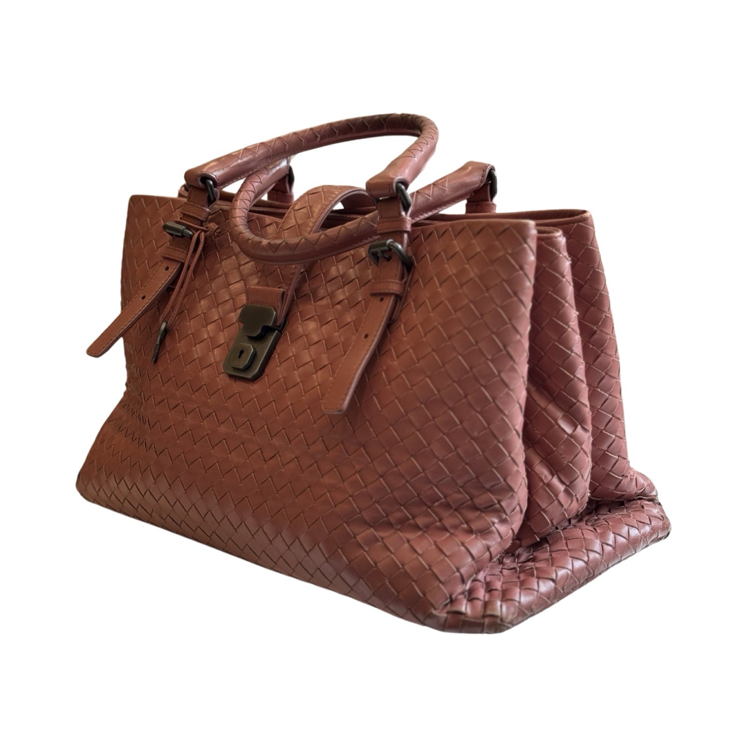 Sac à main Roma Bottega Veneta - Cuir Intrecciato Rose brique