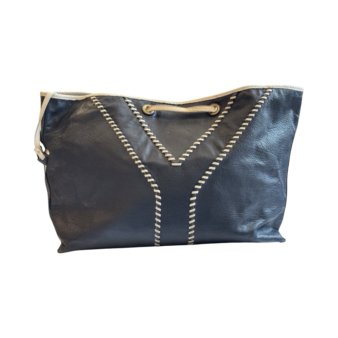 Sac shopping Saint Laurent Néo Double - Cuir Bleu & Blanc