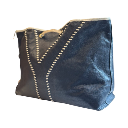 Sac shopping Saint Laurent Néo Double - Cuir Bleu & Blanc