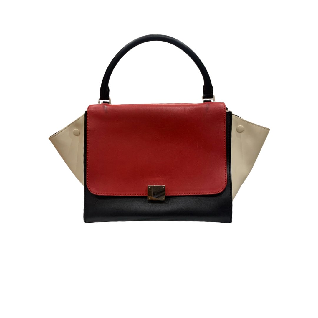 Sac à main Céline Trapèze - Cuir Tricolore rouge beige noir - CELINE - Rebirth Maroc