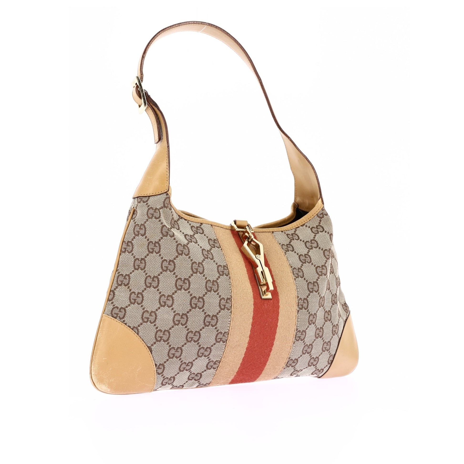 Sac Gucci Jackie 1961 MM Vintage - Toile Monogram et Cuir Beige - GUCCI - Rebirth Maroc