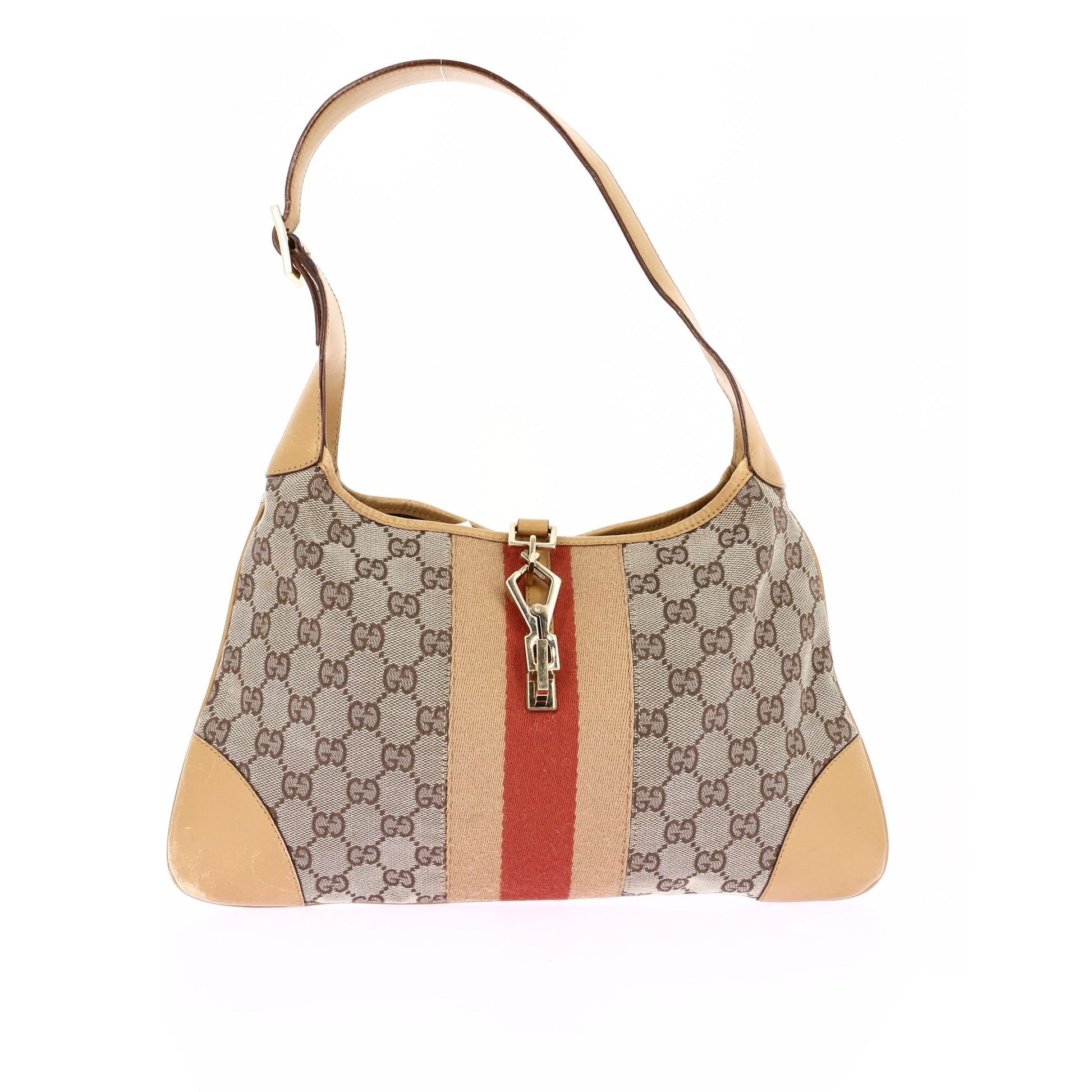 Sac Gucci Jackie 1961 MM Vintage - Toile Monogram et Cuir Beige - GUCCI - Rebirth Maroc