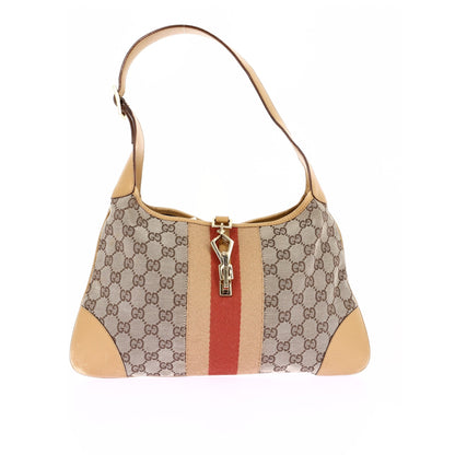 Sac Gucci Jackie 1961 MM Vintage - Toile Monogram et Cuir Beige - GUCCI - Rebirth Maroc