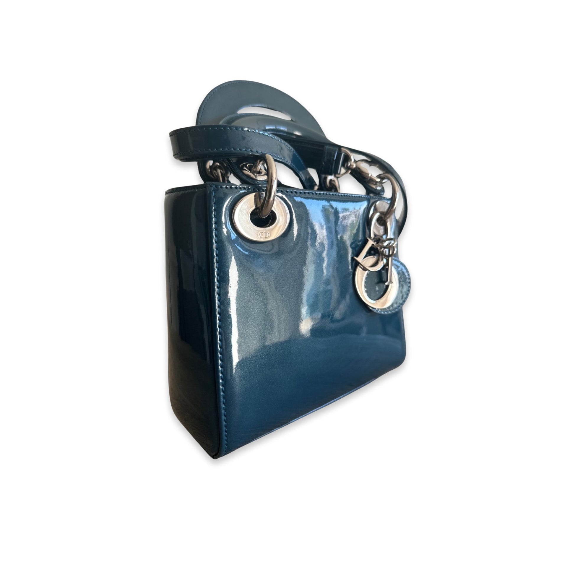 Sac Lady Dior petit modèle - Cuir vernis Bleu - DIOR - Rebirth Maroc