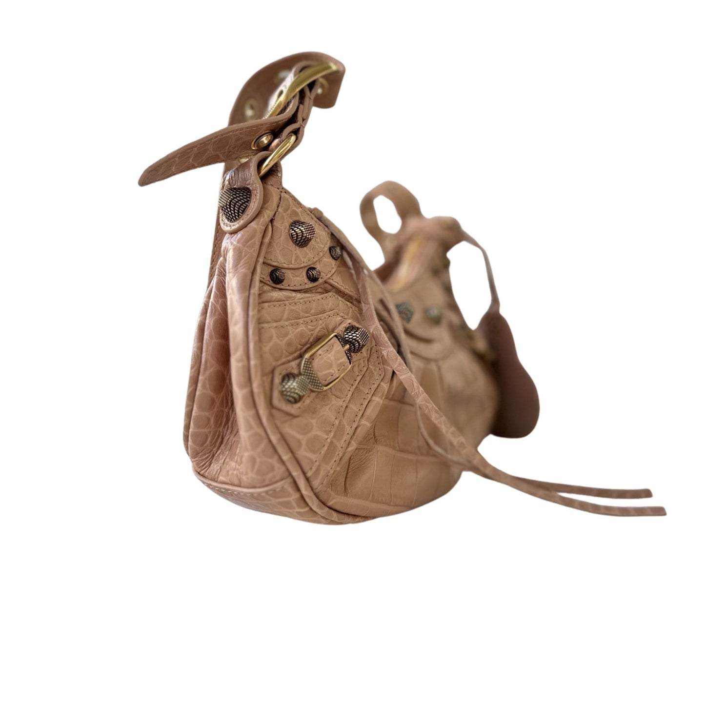 Sac porté épaule Balenciaga mini Cagole - Cuir effet croco Beige - BALENCIAGA - Rebirth Maroc